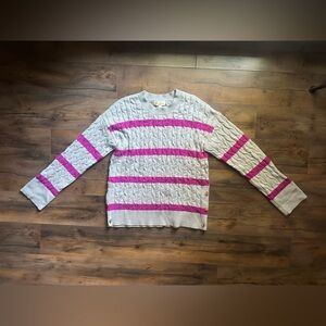 Marled Gray & Magenta Cable Knit Sweater – Size M